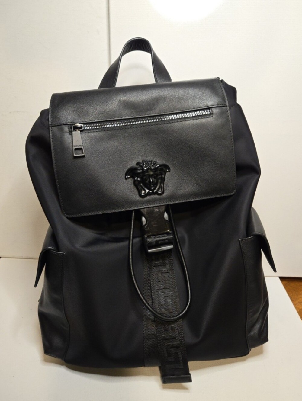 Black Minimalist Nylon Backpack Medusa Inspired Laptop Travel Bag Unisex